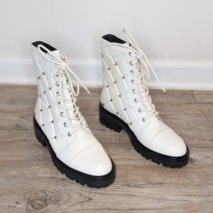 Paige Combat Quilted White Moto Boots size 6